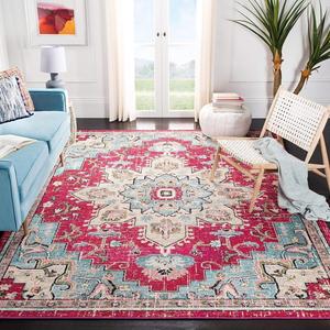 Ковер SAFAVIEH, 275 x 366 см, Madison Collection, Fuchsia & Blue, дизайн Boho Chic Medallion Distressed, без линьки и простой в уходе, идеален для помещений с высокой проходимостью в гостиной, спальне (MAD473A)