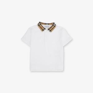 Детское поло Burberry с клетчатым принтом 6 месяцев - 2 года, белый