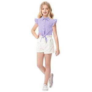 Детская блузка с летящими рукавами и завязками Elitechoice, Purple Plaid