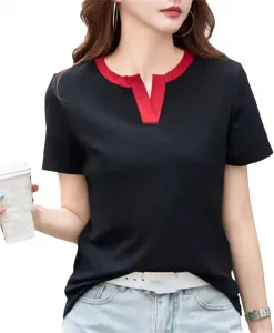 Женская футболка V-образным вырезом с коротким рукавом Slim Fit