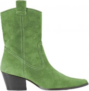 Женские замшевые вестерн-ковбойские сапоги, заостренный носок, массивный каблук с ремешком, классический стиль родео WINDBXYB, Green