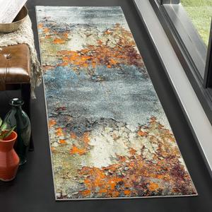 Ковер-дорожка SAFAVIEH, 69 x 183 см, Glacier Collection, Blue & Multi, современный абстрактный дизайн, не линяет и прост в уходе, идеален для помещений с высокой проходимостью в гостиной, спальне (GLA125B)