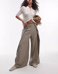 Брюки Topshop премиум-класса с запахом и очень широкими штанинами в цвете Stone - STONE