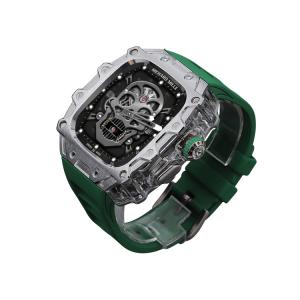 Akkerds Часы Apple Alloy Case Material Ultra2/1 Generation, Silver case, transparent middle frame, green fluoroelastomer single-hand buckle strap