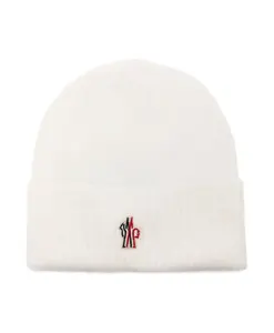 Белая шерстяная кепка с ребристым логотипом Moncler, белый