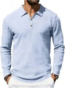 Мужская льняная поло с длинным рукавом для лета