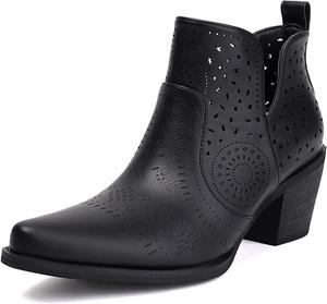 Ботильоны UTIKLIOU для женщин с низким каблуком, из искусственной кожи, с вырезами, на плоской подошве, с заостренным носком, Black