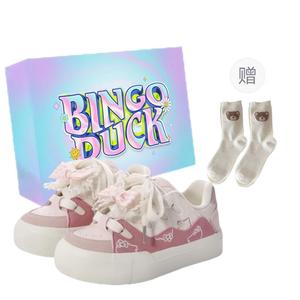 BINGO DUCK Скользоустойчивые амортизирующие дышащие низкие женские скейтбордские кеды с розовым бантом, эксклюзивной коробкой и носками в подарок