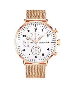 Мужские часы с белым циферблатом, розовым сетчатым браслетом, хронограф Stuhrling