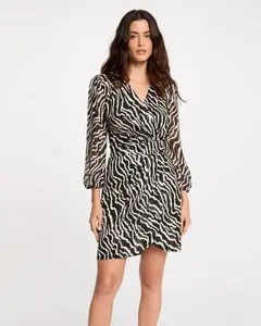 Платье с принтом на запах Morgan, белый/черный