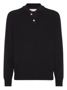 Ребристый свитер с воротником-хенли Brunello Cucinelli, черный