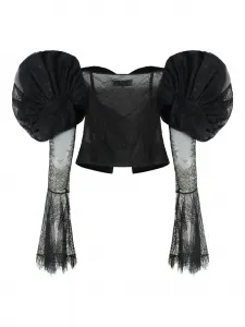 Блузка из кружев с цветочным узором и пышными рукавами Les Filles D'Eva, черный