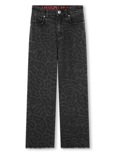 HUGO KIDS прямые джинсы с леопардовым принтом, черный
