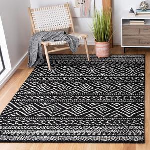 Ковер SAFAVIEH, 92 x 92 см, Tulum Collection, Black & Ivory, Moroccan Boho Distressed Design, Non-Shedding & Easy Care, идеален для помещений с высокой проходимостью в гостиной, спальне (TUL267Z)