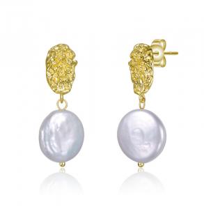 Серьги-подвески из стерлингового серебра 14 карат с позолотой и пресноводным жемчугом в форме монет Genevive, золотой