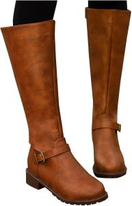 Женские свободные сапоги до колена с круглым носком и ремешком с пряжкой, повседневные винтажные западные ботильоны, складные сапоги для верховой езды с массивным низким каблуком и платформой Generic, Yellow