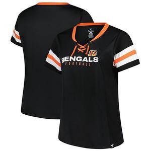 Женская черная футболка Cincinnati Bengals Plus Size Red Zone Athena с V-образным вырезом и шнуровкой Fanatics