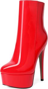 Женские ботильоны MERRORI на платформе, с фантазийным глянцевым дизайном, молнией, однотонные, с круглым носком и шпилькой, высоким каблуком 6 дюймов, Red
