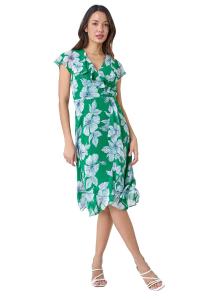 Шифоновое платье миди с цветочным принтом и оборками Roman, зеленый