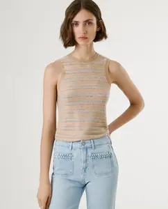 Женский топ из трикотажа с металлизированными полосками Pepe Jeans, бежевый