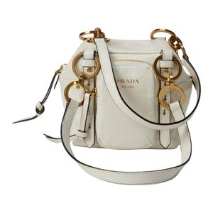 PRADA Женская мини-сумка через плечо из коровьей кожи белого цвета