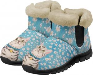 Зимние ботинки Jeiento с милыми кошачьими лапками для женщин, с низким каблуком, противоскользящие, утепленные, American Shorthair Cat Flower