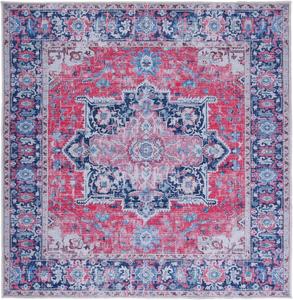 Ковер SAFAVIEH, 201 x 201 см, Serapi Collection, квадратный, красный и navy, дизайн в стиле бохо-шик, не линяет, можно стирать в машине, противоскользящий, идеален для помещений с высокой проходимостью в гостиной, спальне (SEP323Q)