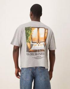 Футболка свободного кроя ASOS DESIGN с живописным рисунком серого меланжевого цвета