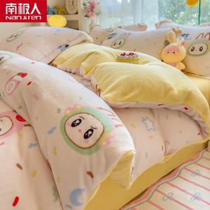 Antarctic Комплект постельного белья из 3 предметов (простыня 120 см, пододеяльник 150х200 см), фланель и молочный велюр, цвет S卡通款-萌布布