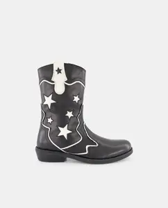 Детские ковбойские сапоги из кожи с звездами Kids El Corte Inglés, черный