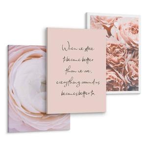 Картины на холсте Muralo Set Blumen Zitat Wanddeko цвет beige/schwarz/weiß