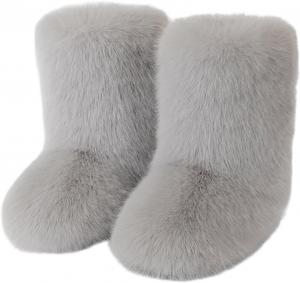 Женские зимние ботинки с искусственным мехом, теплые пушистые ботинки средней длины, мягкие ботинки с меховой подкладкой и плоской подошвой, удобные уличные замшевые меховые ботинки Generic, Light Gray