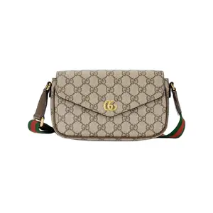 GUCCI Миниатюрная коричневая женская сумка через плечо Ophidia Canvas With Leather