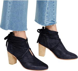 Женские ботильоны Bcshiye, модные удобные с заостренным носком, высоким каблуком, боковой молнией, массивным каблуком и шнуровкой, вестерн-стиль, Black