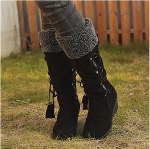 Женские высокие зимние сапоги Ladmiple с искусственным мехом, средней длины, на каждый день, удобные и теплые, Black