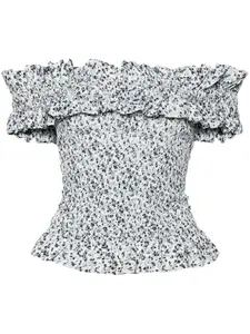 Присборенный топ с открытыми плечами GANNI, белый