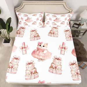 Erosebridal Комплект постельного белья Princess Style с розовыми бантами и милыми котятами, Pastel Pink