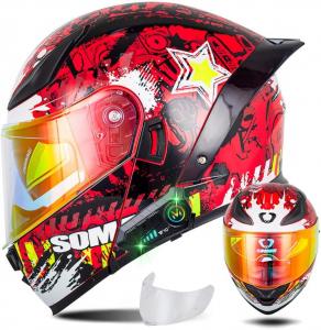 Шлем мотоциклетный CZSBXBHD Bluetooth с тонированным визором, красный