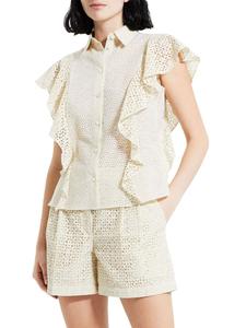 Блузка с вышивкой и оборками Theory, экрю