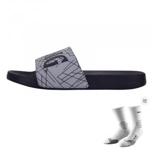 SPALDING Мужские противоскользящие шлепанцы EVA серые со светоотражающими элементами и баскетбольные носки 1 упаковка, цвет Gray (Reflective)+Basketball Socks 1 Pack