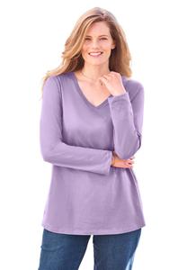 Футболка с длинными рукавами и V-образным вырезом, идеально подходящая для полных женщин Woman Within, Soft iris