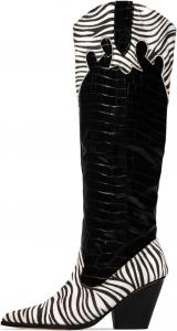 Женские ковбойские сапоги Yolkomo Western с широким голенью, низким каблуком и короткой длиной, Two-Tone Zebra