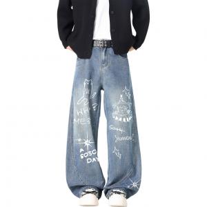 Джинсы унисекс умеренные штаны "Скимитар" HUANQIU, синий (белый)