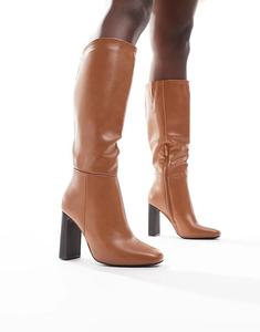 Сапоги SEQWL Boost Stack на каблуке до колена цвета верблюжьей шерсти