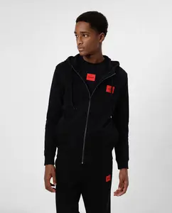 Мужская толстовка с молнией во всю длину из хлопкового флиса с нашивкой-логотипом Hugo, черный