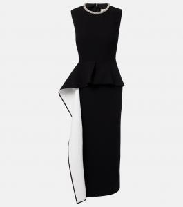 Украшенное платье миди из сатинового крепа с баской Roland Mouret, Monochrome