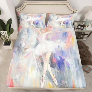 Erosebridal Комплект постельного белья Ballet Print с принтом балерин для девочек, White Purple