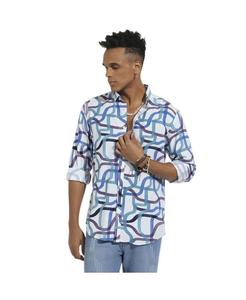Мужская рубашка на пуговицах с абстрактным принтом Campus Sutra, White