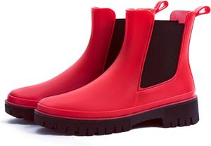 Женские короткие водонепроницаемые резиновые сапоги Челси Fubotao, Red