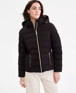 Женское стеганое пальто с капюшоном, компактно складывающееся Michael Kors, черный